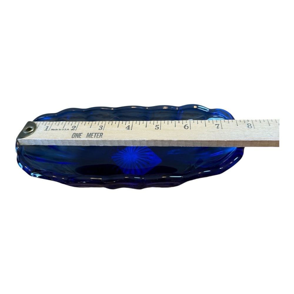 VTG Anchor Hocking Cobalt Blue Glass Dish Banana Split Ice Cream Bowl NWT - Picture 5 of 6